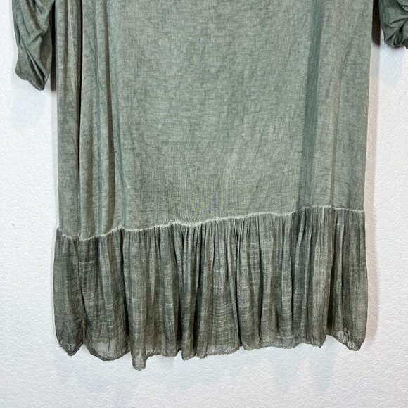 Green Mini Tunic Dress Ruffle Hem Soft Made in Italy Lagenlook Minimalist - Picture 5 of 8